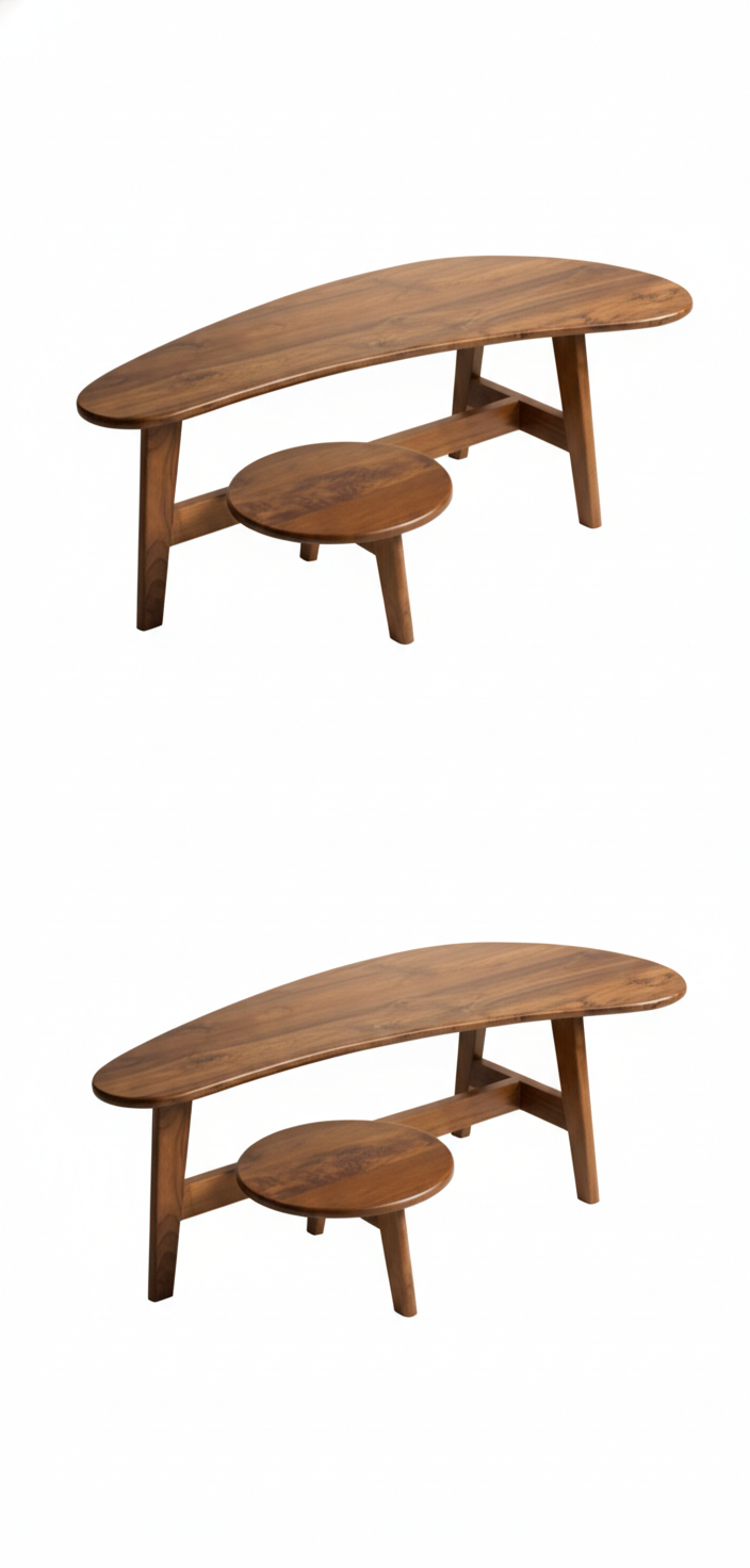 The Crescent Console Set | Acacia Wood Curved Console Table with Matching Stool