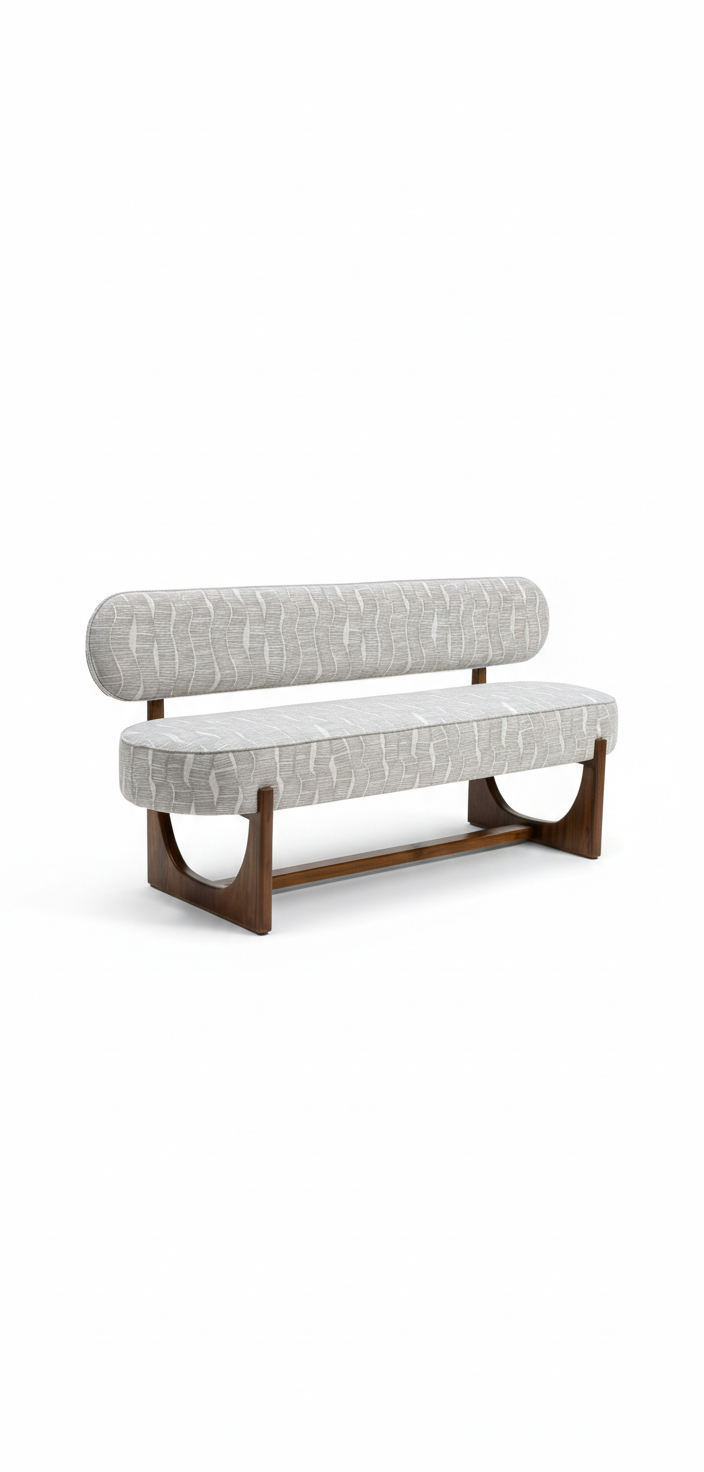 The Valencia Upholstered Bench | Acacia Wood Designer Bench with Backrest