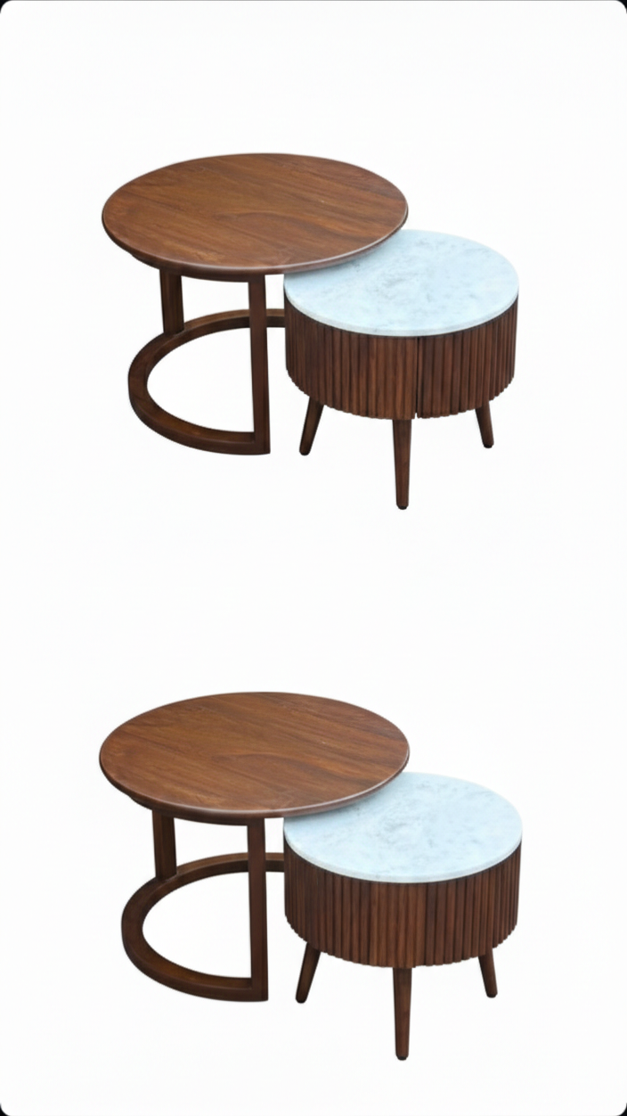 The Luna Coffee Table Set | Acacia Wood & Marble Nesting Tables (Set of 2)