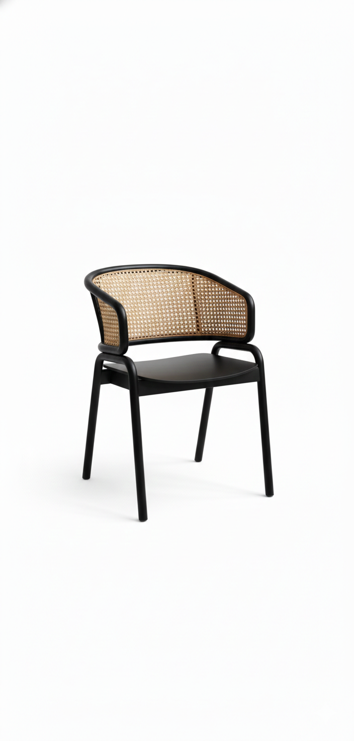 The Milan Black Cane Chair | Acacia Wood Dining Arm Chair with Handwoven Cane Back