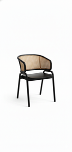 The Milan Black Cane Chair | Acacia Wood Dining Arm Chair with Handwoven Cane Back