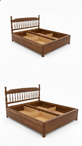 The Heritage Storage Bed | Acacia Wood Bed Frame with Built-In Storage & Spindle Headboard