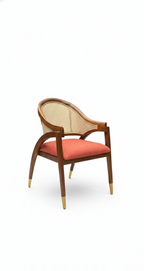 The Monaco Cane Arm Chair | Acacia Wood Dining Chair with Cane Back & Brass Leg Caps