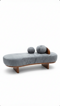 The Aura Sculpt Lounge Bench | Acacia Wood Curved Upholstered Designer Bench