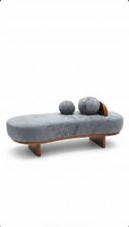 The Aura Sculpt Lounge Bench | Acacia Wood Curved Upholstered Designer Bench