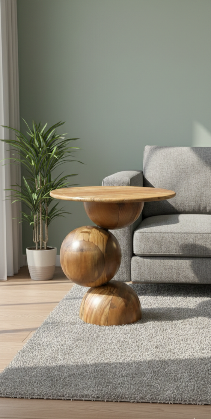 Mbark Woods – The Orbital Accent Table | Sculptural Acacia Wood Round Side Table