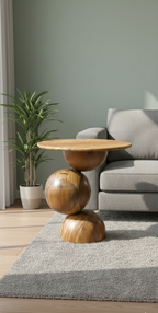 Mbark Woods – The Orbital Accent Table | Sculptural Acacia Wood Round Side Table