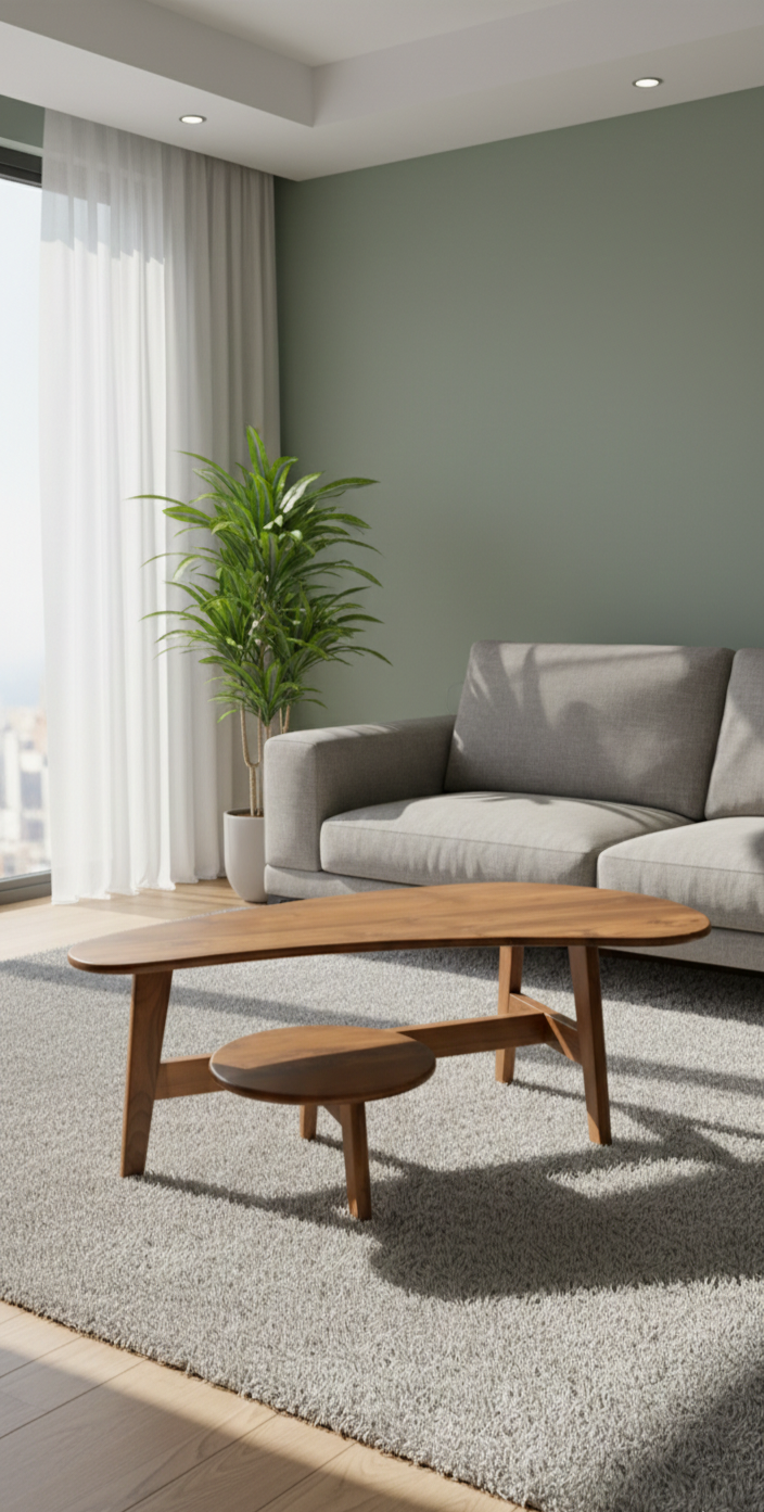 The Crescent Console Set | Acacia Wood Curved Console Table with Matching Stool