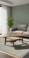 The Crescent Console Set | Acacia Wood Curved Console Table with Matching Stool