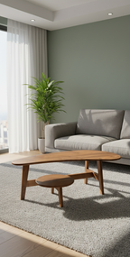 The Crescent Console Set | Acacia Wood Curved Console Table with Matching Stool