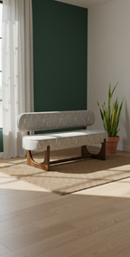 The Valencia Upholstered Bench | Acacia Wood Designer Bench with Backrest