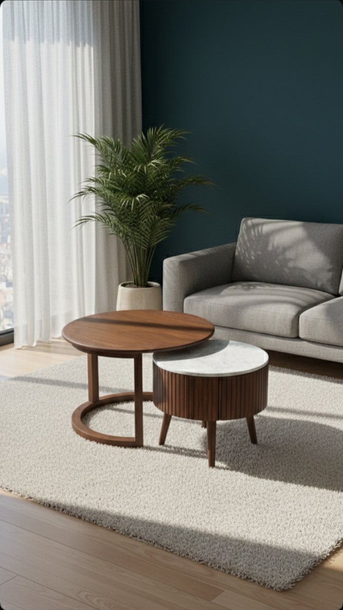 The Luna Coffee Table Set | Acacia Wood & Marble Nesting Tables (Set of 2)