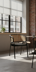 The Milan Black Cane Chair | Acacia Wood Dining Arm Chair with Handwoven Cane Back