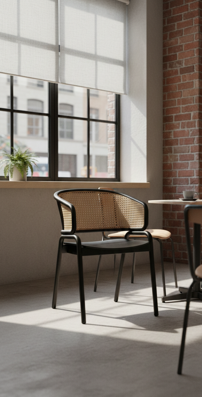 The Milan Black Cane Chair | Acacia Wood Dining Arm Chair with Handwoven Cane Back