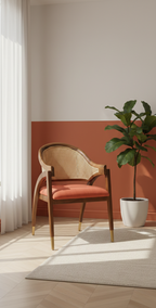 The Monaco Cane Arm Chair | Acacia Wood Dining Chair with Cane Back & Brass Leg Caps