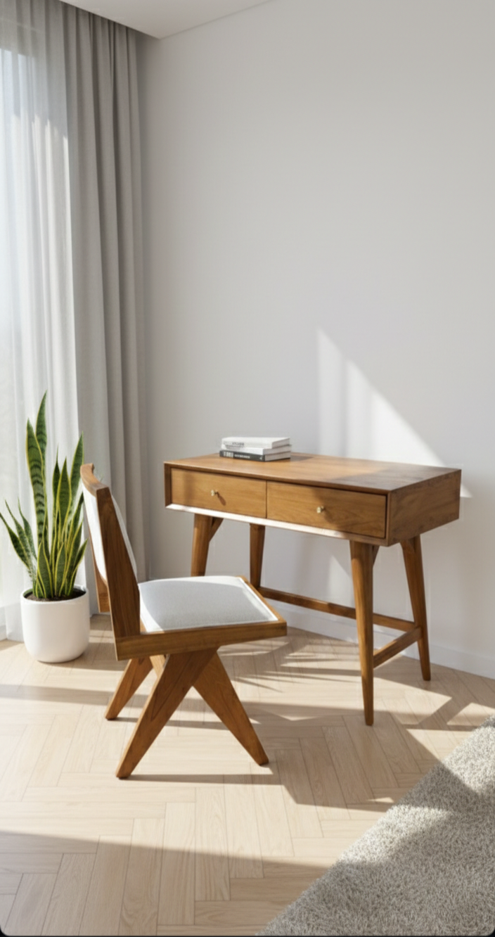 The Jodhpur Study Set | Acacia Wood Writing Desk & Upholstered Chair