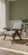The Manhattan Lounge Chair | Acacia Wood Accent Armchair with Striped Upholstery