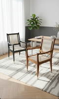 The Riviera Cane Arm Chair | Acacia Wood Dining Chair with Handwoven Cane & Brass Leg Caps