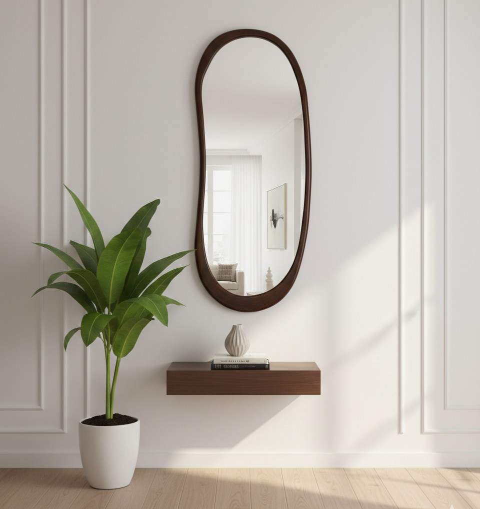 The Halo Oval Mirror | Acacia Wood Framed Full-Length Oval Decorative Wall Mirror