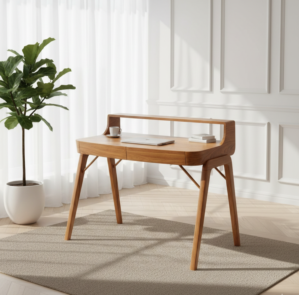 The Arlo Work Console | Acacia Wood Writing Desk & Console Table with Drawer & Raised Rail