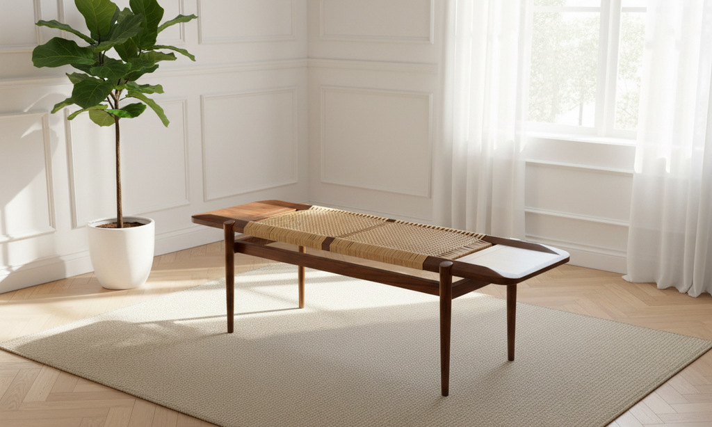 Baithak Cane Bench | Solid Wood Bench with Handwoven Cane Seat