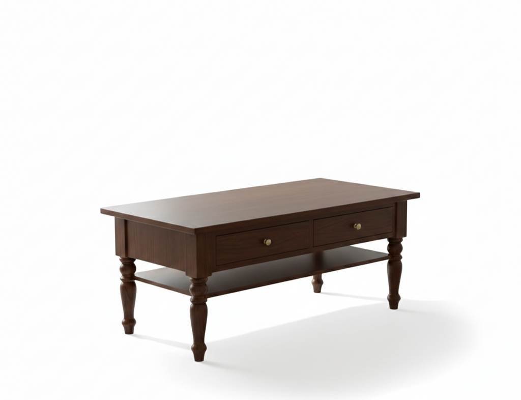 The Winchester Console Table | Acacia Wood Living Room Table with Dual Drawers & Open Shelf