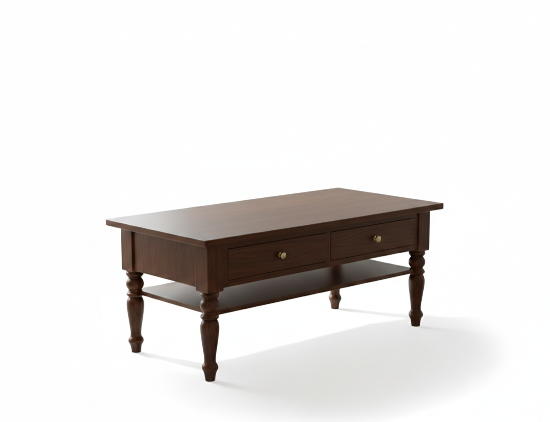 The Winchester Console Table | Acacia Wood Living Room Table with Dual Drawers & Open Shelf
