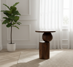 The Orbital Accent Table | Sculptural Acacia Wood Side Table with Sphere Pedestal Base