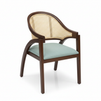 The Aria Cane Armchair | Acacia Wood Dining Chair with Handwoven Cane Back & Upholstered Seat