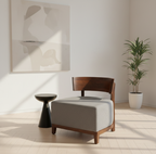 Saaj Lounge Chair | Acacia Wood Accent Chair with Curved Wooden Back & Upholstered Seat