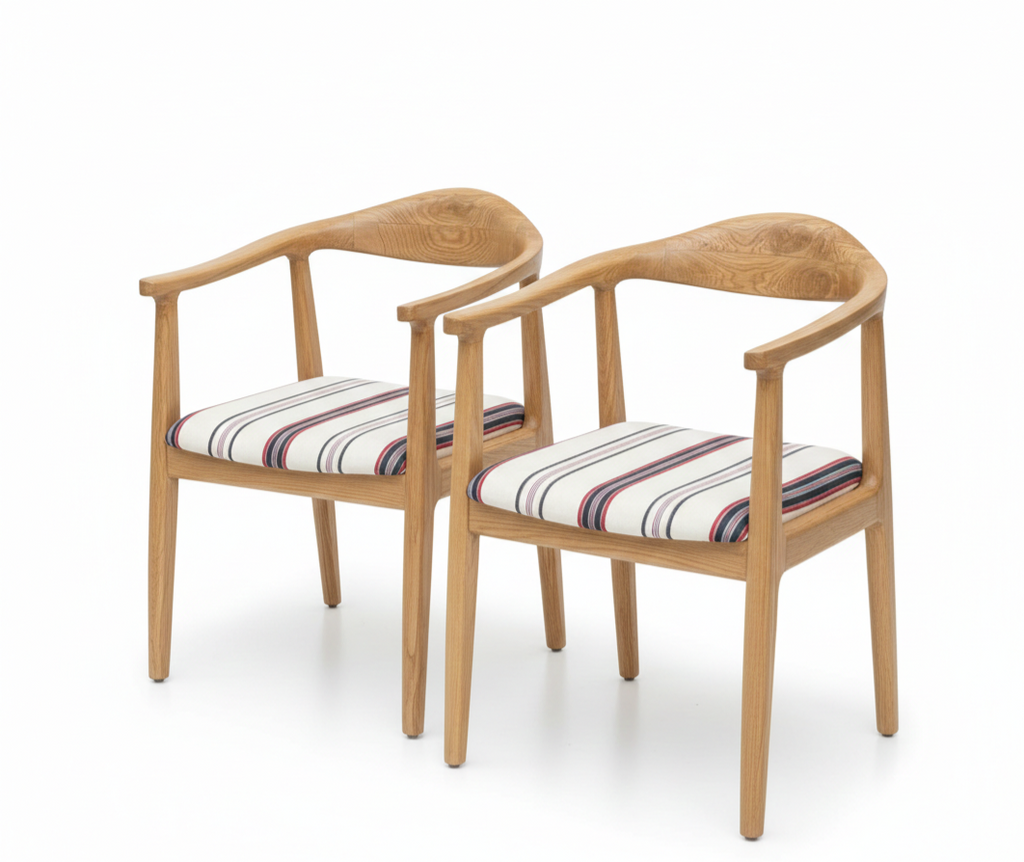 Elio Arm Chair | Solid Wood Dining Chair with Curved Armrests & Cushioned Seat