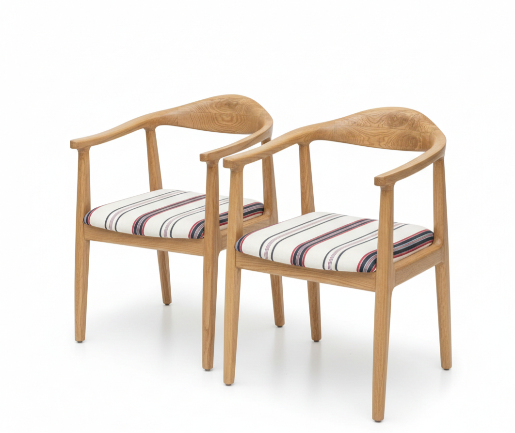 Elio Arm Chair | Solid Wood Dining Chair with Curved Armrests & Cushioned Seat