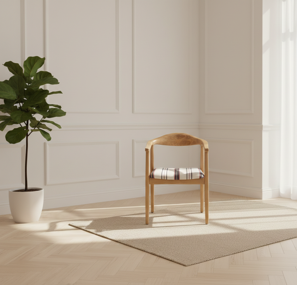 Elio Arm Chair | Solid Wood Dining Chair with Curved Armrests & Cushioned Seat