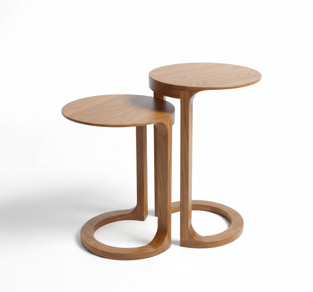 Halo Nest Tables Set of 2 | Solid Wood Modern Nesting Side Tables