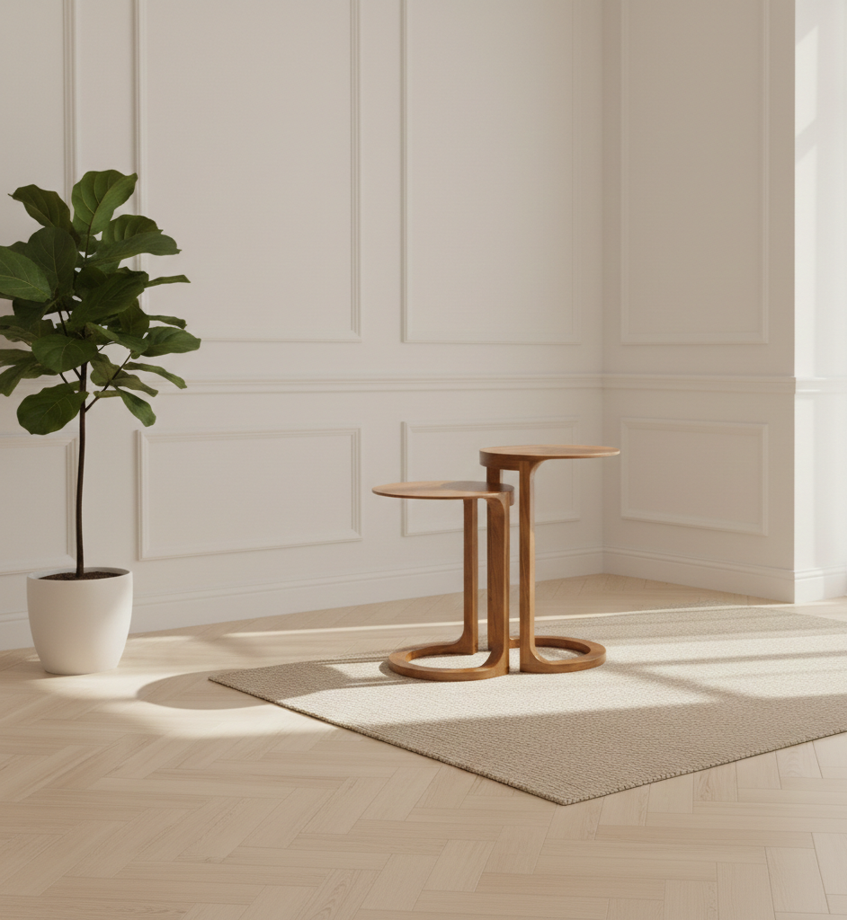 Halo Nest Tables Set of 2 | Solid Wood Modern Nesting Side Tables