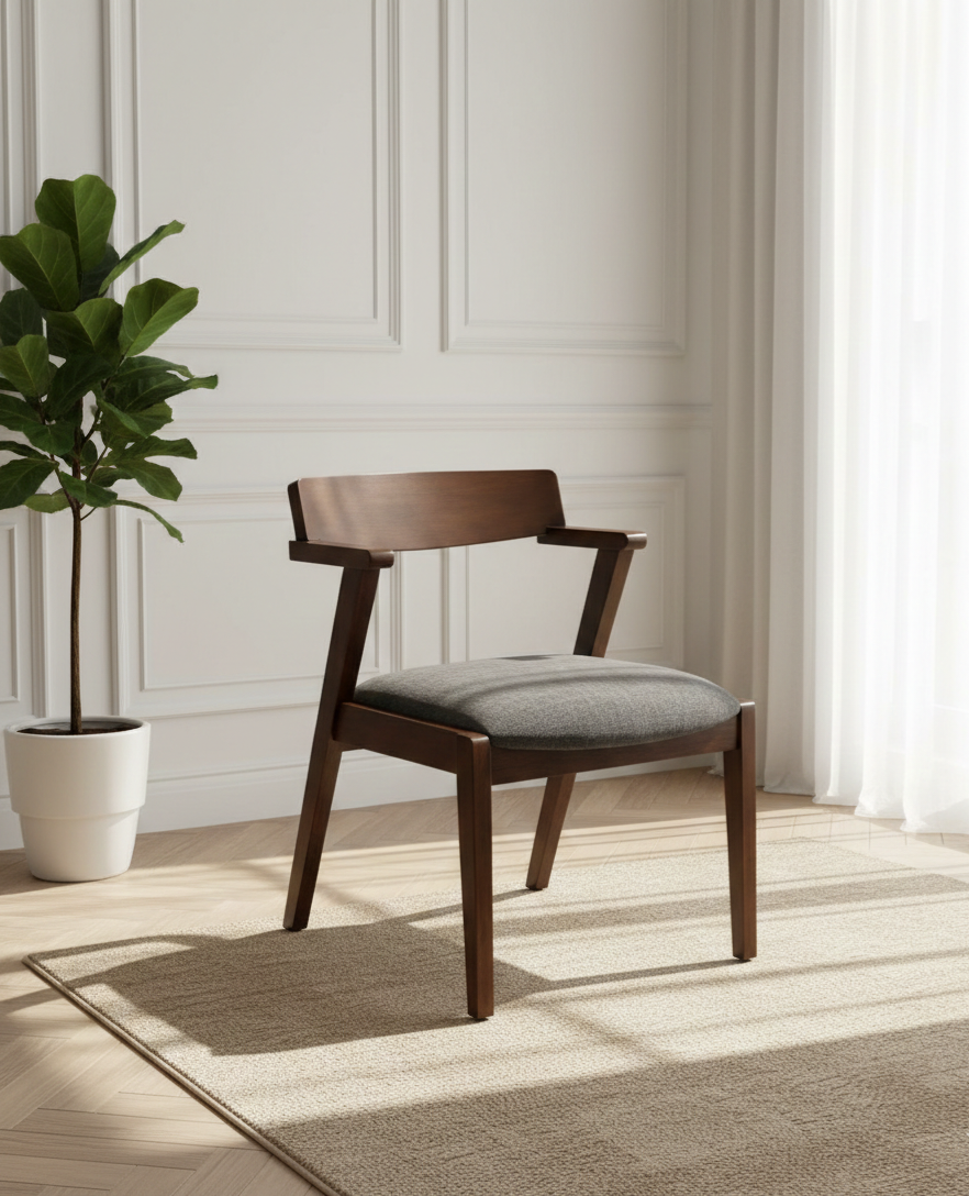 Orion Chair | Solid Wood Dining Chair with Upholstered Seat & Arm Support