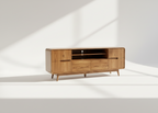 Arvo Media Console | Solid Wood TV Unit with Storage Cabinets & Open Shelf
