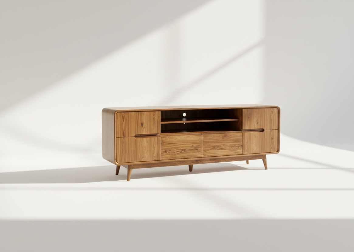 Arvo Media Console | Solid Wood TV Unit with Storage Cabinets & Open Shelf