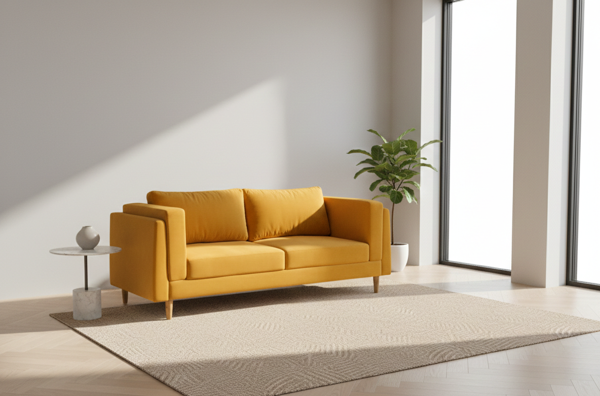 Solace 3-Seater Sofa | Upholstered Fabric Sofa with Solid Wood Legs