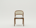 The Maison Curve Chair | Acacia Wood Dining Chair with Handwoven Cane Back & Upholstered Seat