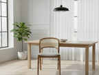 The Maison Curve Chair | Acacia Wood Dining Chair with Handwoven Cane Back & Upholstered Seat